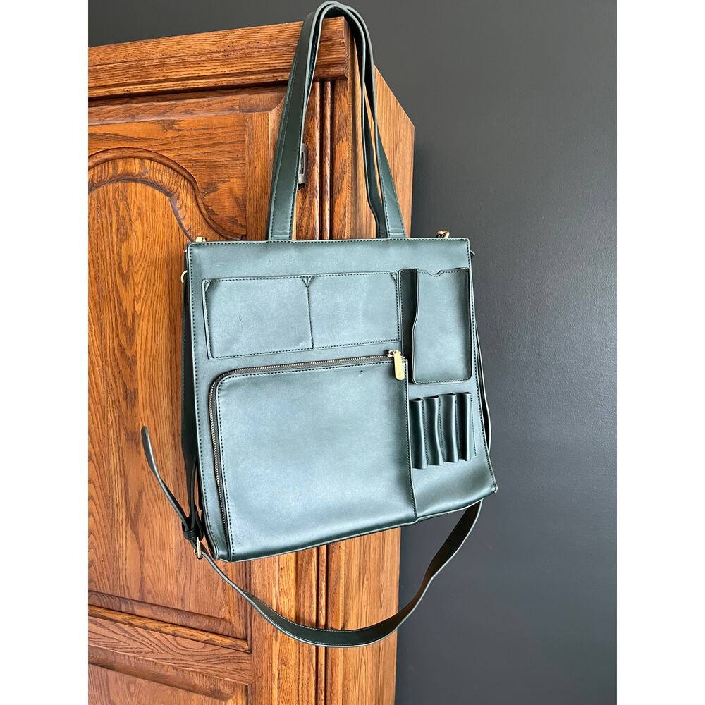 Deep Green Vegan Leather Portfolio Bag 90s Corporate Chic Artist Pockets Tote